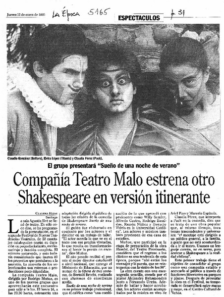 Compañía Teatro Malo estrena otro Shakespeare en versión itinerante