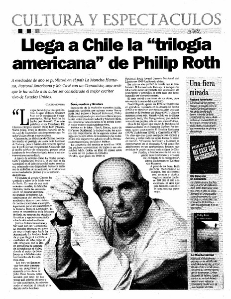 Llega a Chile la "trilogía americana" de Philip Roth