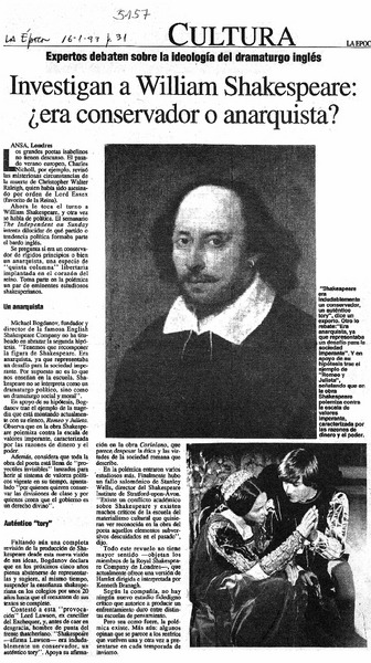 Investigan a William Shakespeare, ¿era conservador o anarquista?