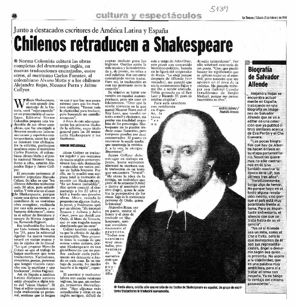 Chilenos retraducen a Shakespeare