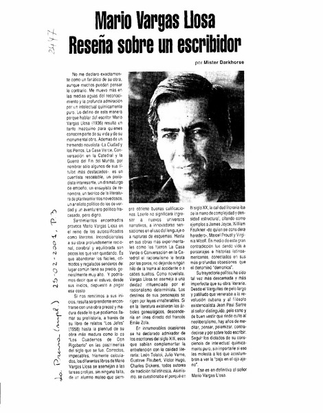 Mario Vargas Llosa reseña sobre un escribir