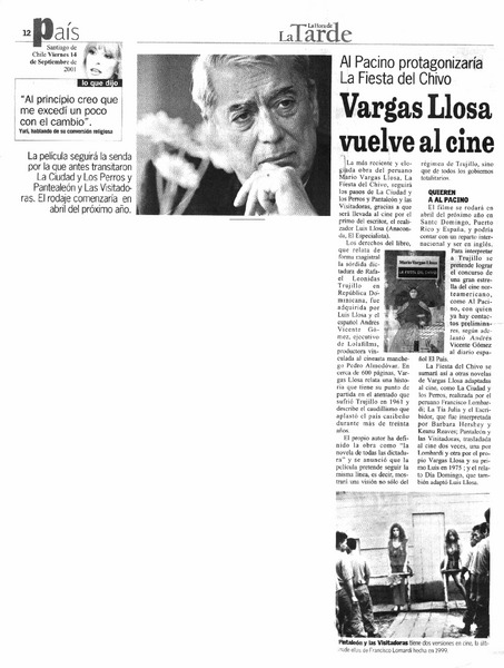 Vargas Llosa vuelve al cine.