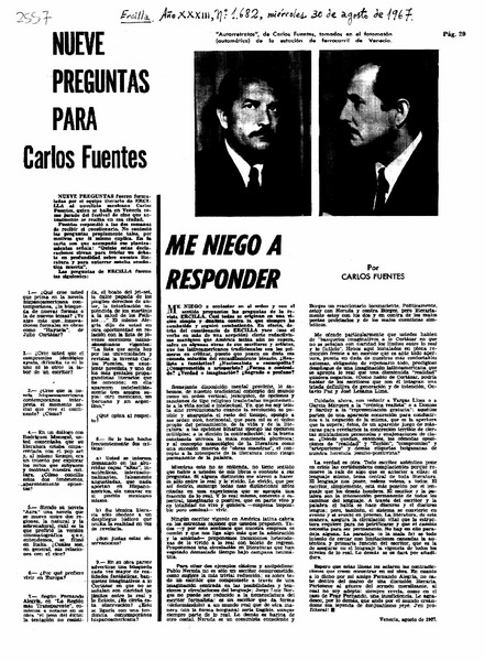 Nueve preguntas para Carlos Fuentes.