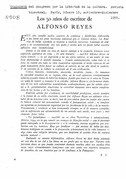Los 50 años de escritor de Alfonso Reyes