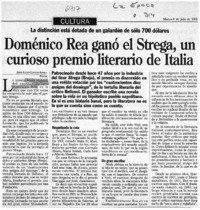 Doménico rea ganó el Strega, un curioso premio literario de Italia