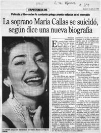 La soprano María Callas se suicidó, según dice una nueva biografía.