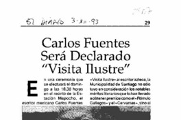 Carlos Fuentes será declarado "Visita Ilustre".