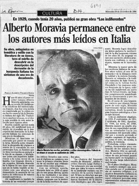Alberto Moravia permanece entre los autores más leídos en Italia