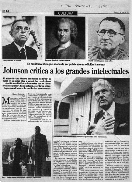 Johnson critica a los grandes intelectuales
