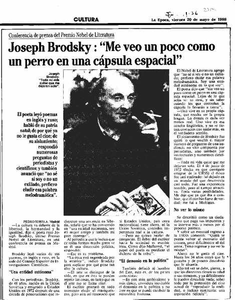 Joseph Brodsky: "Me veo un poco como un perro en una cápsula espacial"