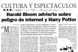 Harold Bloom advierte sobre peligro de internet y Harry Potter