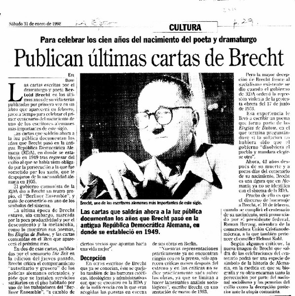 Publican últimas cartas de Brecht.