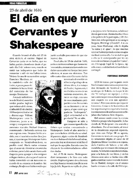 El Día en que murieron Cervantes y Shakespeare.