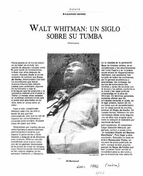 Walt Whitman: un siglo sobre su tumba