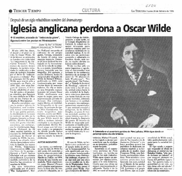 Iglesia anglicana perdona a Oscar Wilde.