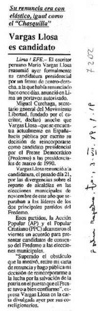 Vargas Llosa es candidato.