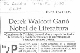 Dereck Walcott ganó Nobel de Literatura.