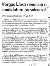 Vargas Llosa renunció a candidatura presidencial.