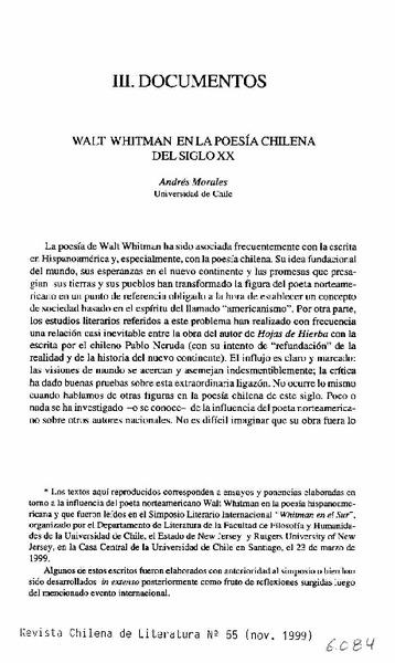Walt Whitman en la poesía chilena del siglo XX