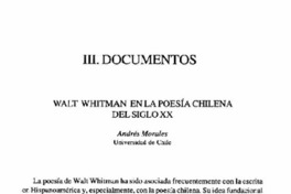 Walt Whitman en la poesía chilena del siglo XX