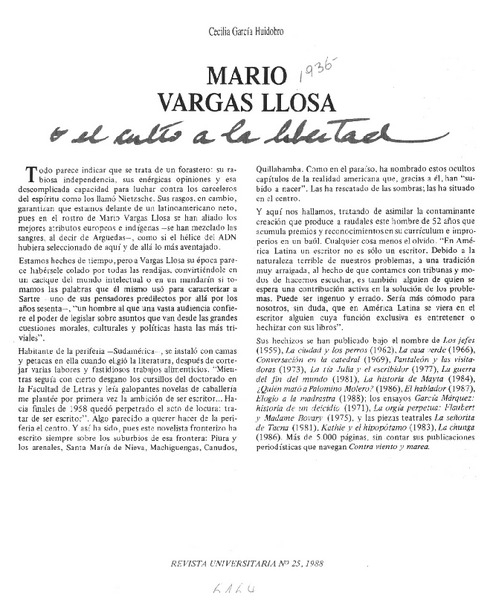 Mario Vargas Llosa o el culto a la libertad