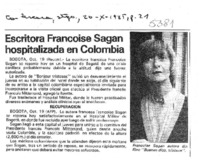 Escritora Françoise Sagan hospitalizada en Colombia