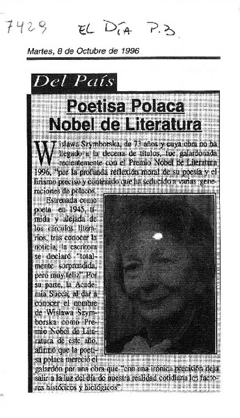 Poetisa polaca Nobel de Literatura.