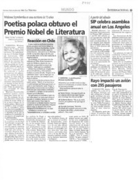 Poetisa polaca obtuvó el Premio Nobel de Literatura.