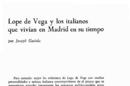 Lope de Vega y los italianos que vivían en Madrid en su tiempo