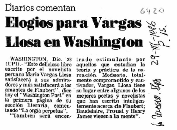 Elogios para Vargas Llosa en Washington.