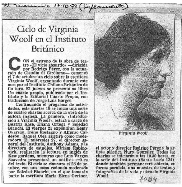 Ciclo de Virginia Woolf en el Instituto Británico.