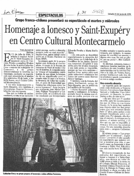 Homenaje a Ionesco y Saint-Exupéry en Centro Cultural Montecarmelo Grupo franco-chileno presentará su espectáculo el martes y miércoles