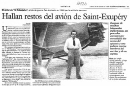 Hallan restos del avión de Saint-Exupéry El autor de "El Principito", piloto de guerra, fue derribado en 1944 por la artillería alemana