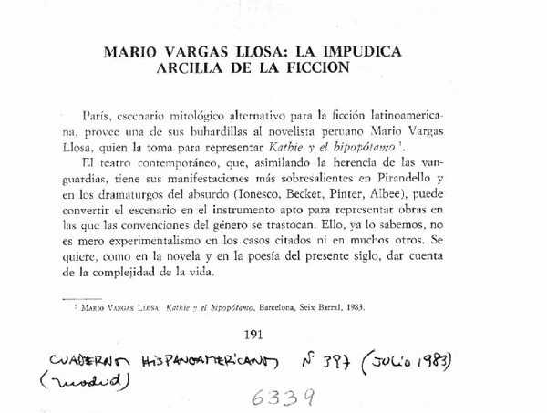 Mario Vargas Llosa, la impúdica arcilla de la ficción