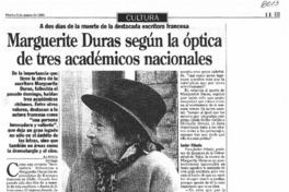 Marguerite Duras según la óptica de tres académicos nacionales.