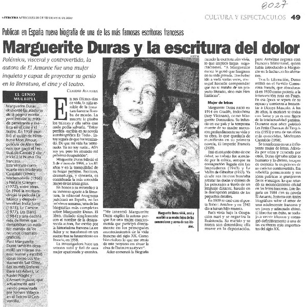 Marguerite Duras y la escritura del dolor