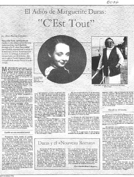 El adiós de Marguerite Duras, "C'est tout"