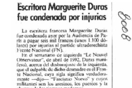 Escritora Marguerite Duras fue condenada por injurias.