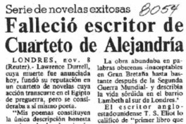 Falleció escritor de Cuarteto de Alejandría.