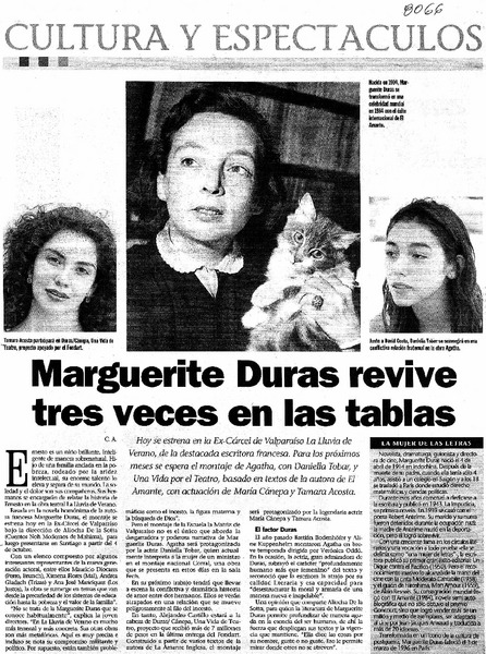 Marguerite Duras revive tres veces en las tablas