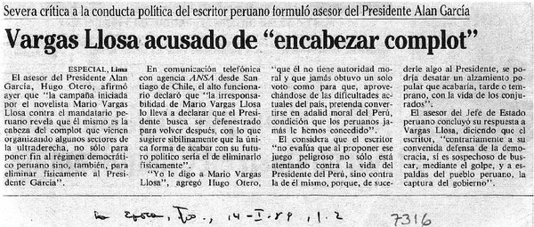 Vargas Llosa acusado de "encabezar complot".