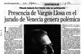 Presencia de Vargas Llosa en el jurado de Venecia genera polémica.