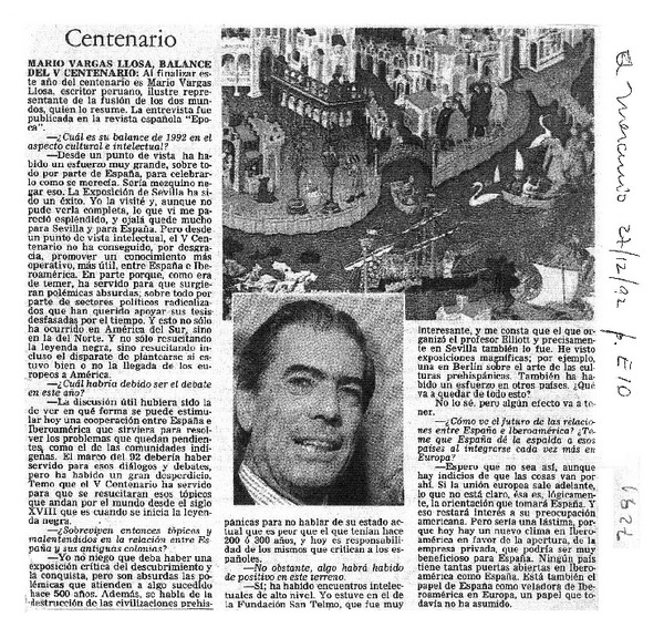 Mario Vargas Llosa, balance del V centenario.