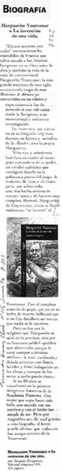 Marguerite Yourcenar o la invención de una vida.