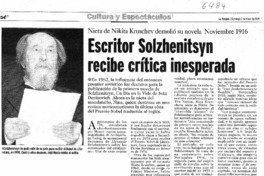 Escritor Solzhenitsyn recibe crítica inesperada Nieta de Nikita Kruschev demolió su novela Noviembre 1916