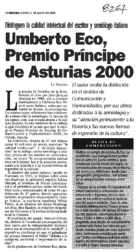Umberto Eco, Premio Príncipe de Asturias 2000.