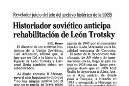 Historiador soviético anticipa rehabilitación de León Trotsky.