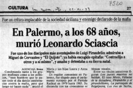 En Palermo, a los 68 años, murió Leonardo Sciascia.