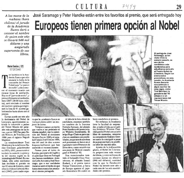 Europeos tienen primera opción al Nobel