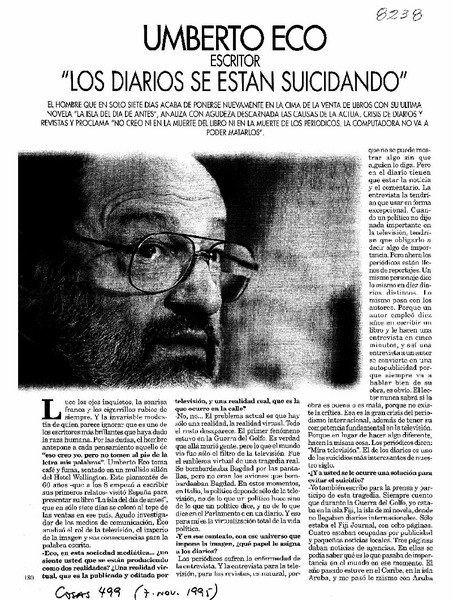 Umberto Eco escritor "los diarios se están suicidando"